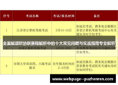 全面解读欧协联赛程解析中的十大常见问题与实战指南专业解析